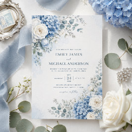 Blå Hydrangea Bröllopsinbjudan Inbjudningar