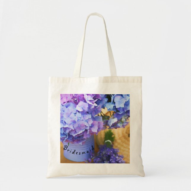 Blå Hydrangea Brudtumba Tote Bag Tygkasse (Framsidan)