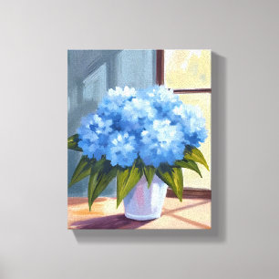 Blå Hydrangea Bukett Blommålning Canvastryck