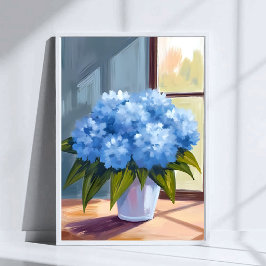 Blå Hydrangea Bukett Blommålning Poster