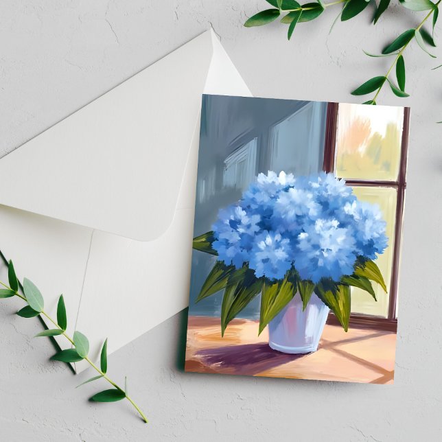 Blå Hydrangea Bukett Blommig Målad Kort (Skapare uppladdad)