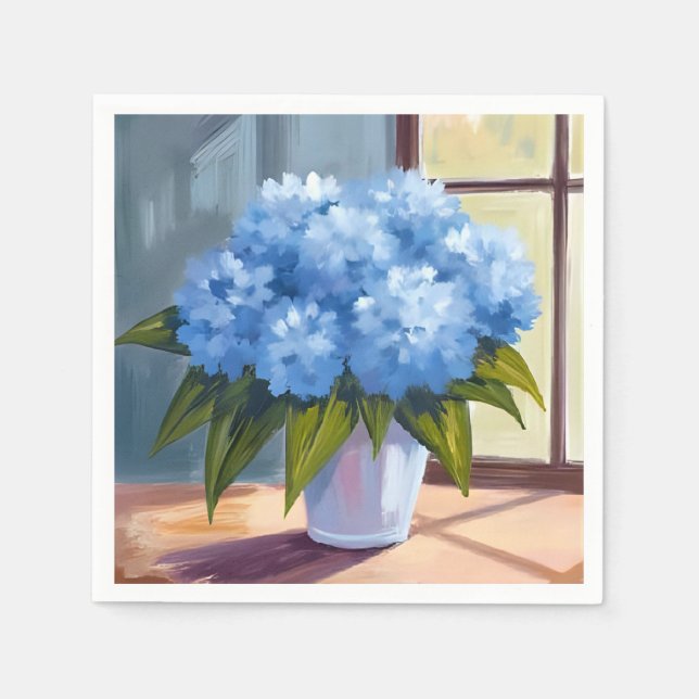 Blå Hydrangea Bukett Blomster Målning Pappersservett (Framsidan)