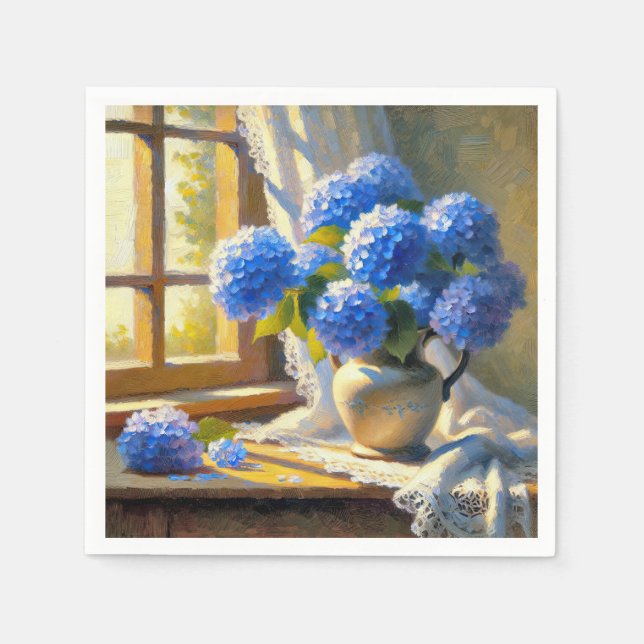 Blå Hydrangea Bukett Pappersservett (Framsidan)