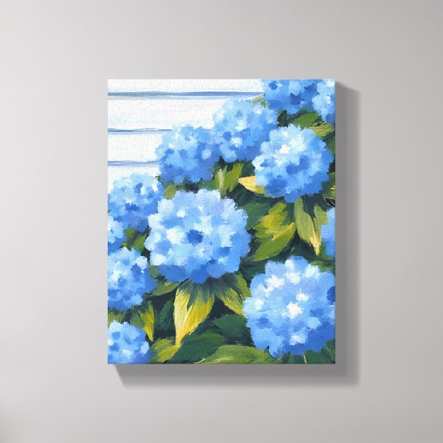 Blå Hydrangea Buskar Blommålning Canvastryck (Framsida)