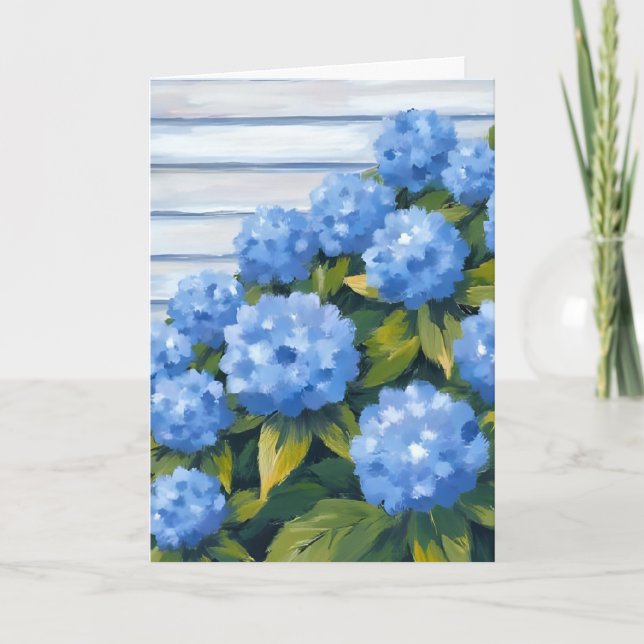 Blå Hydrangea Buskar Blommålning Kort (Framsida)