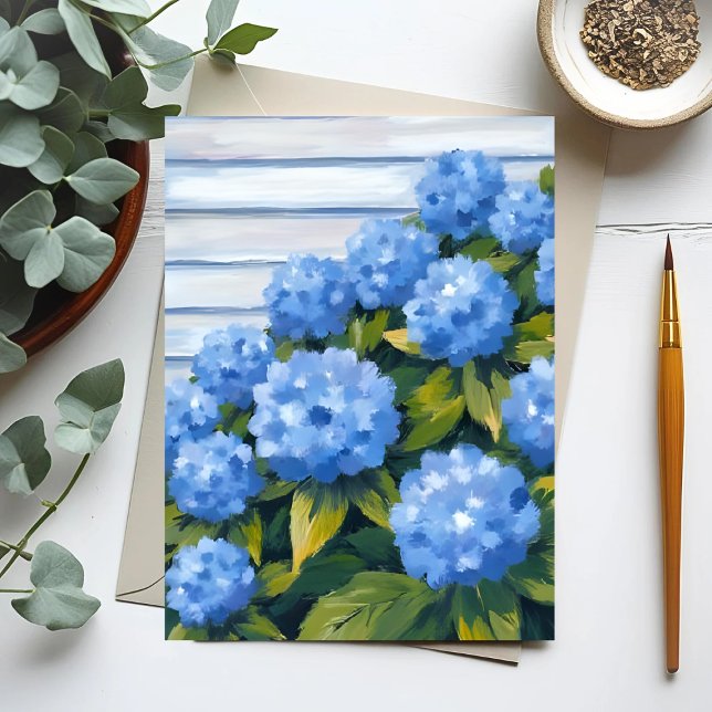 Blå Hydrangea Buskar Blomster Målning Vykort (Skapare uppladdad)