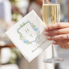 Blå Hydrangea Crest Bröllopsmonogram Pappersservett