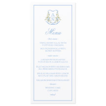 Blå Hydrangea Crest Monogram Bröllopsmeny