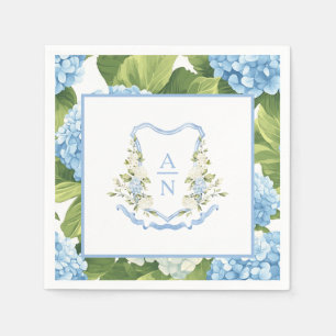 Blå Hydrangea Crest Monogram Pappersservett