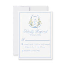 Blå Hydrangea Crest Monogram RSVP-kort