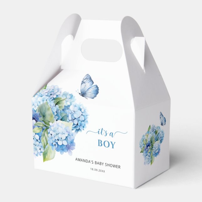 Blå Hydrangea Det är en Pojke Baby Shower Presentaskar (Framsidan Sidan)