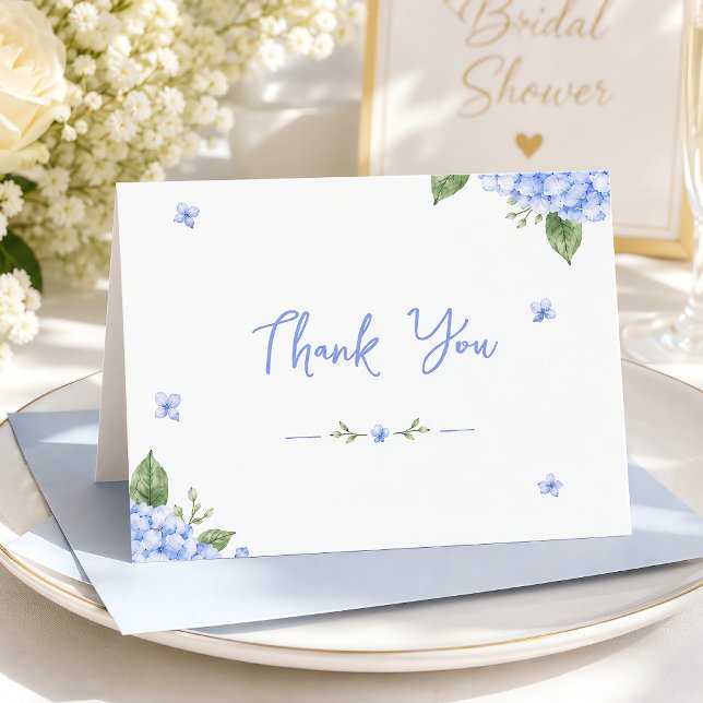 Blå Hydrangea Elegant Blomma i Akvarell Tack Kort (Blue Hydrangea Elegant Watercolor Floral Thank You Card)