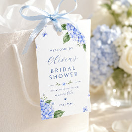Blå Hydrangea Elegant Blomsterakvarell Presentetikett