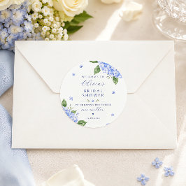 Blå Hydrangea Elegant Blomstermålning i Vattenfärg Runt Klistermärke