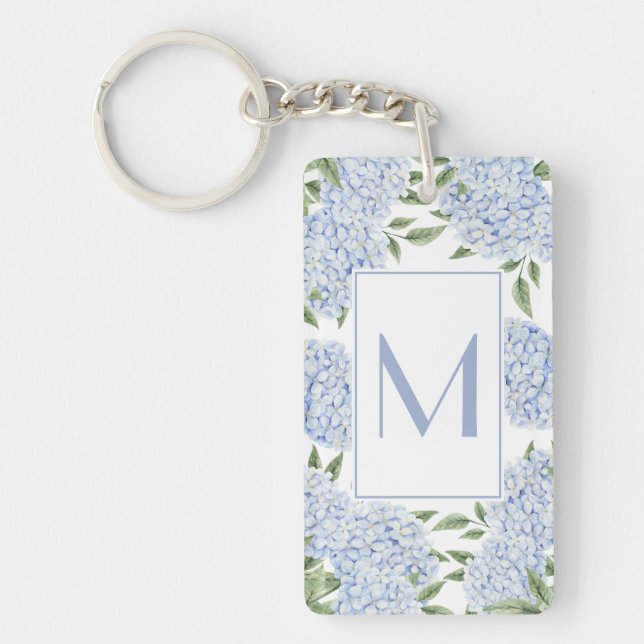 Blå Hydrangea Enkel Initial Monogram Anpassad (Framsidan)