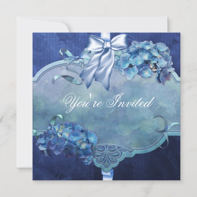 Blå Hydrangea-fest Inbjudningar (Framsida)