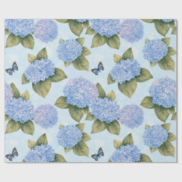 Blå Hydrangea Fjäril Trädgårdsfest Inpackningspapp Presentpapper