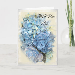Blå Hydrangea Flower blir min bridesmaid Inbjudan