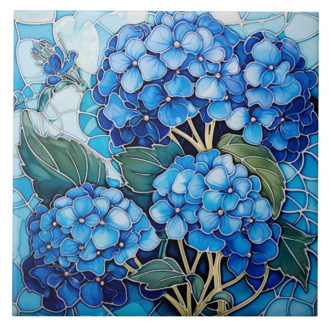 Blå Hydrangea Flower Kakelplatta (Framsidan)