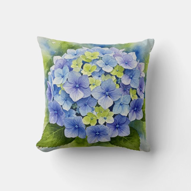 Blå Hydrangea Flower Pillow Kudde (Framsida)