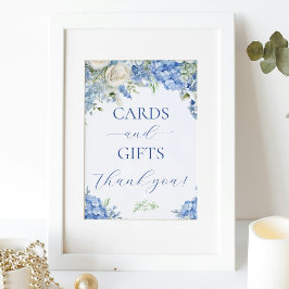 Blå Hydrangea Flowers-kort och Party-tecken Poster