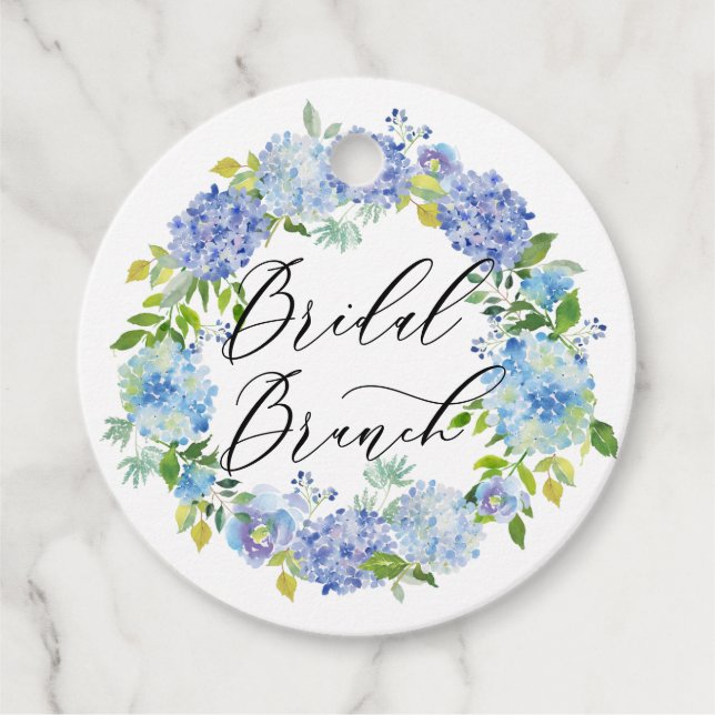 Blå Hydrangea Flowers Möhippa Brunch Gåvor Etiketter (Framsida)