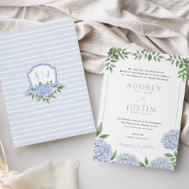 Blå Hydrangea Flowers, Personlig Vapensköld Bröllo Inbjudningar