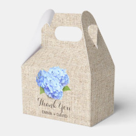 Blå Hydrangea Flowers Rustic Burlap Tack Presentaskar