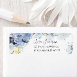 Blå Hydrangea Flowers Vattenfärg Returadress Etikett