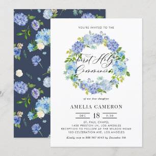 Blå Hydrangea Flowers Wand First Heliga Commo Inbjudningar