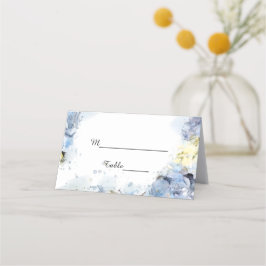 Blå Hydrangea Flowers Watercolor Bröllop Placeringskort