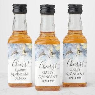 Blå Hydrangea Flowers Watercolor Bröllop Spritflaskor Etikett