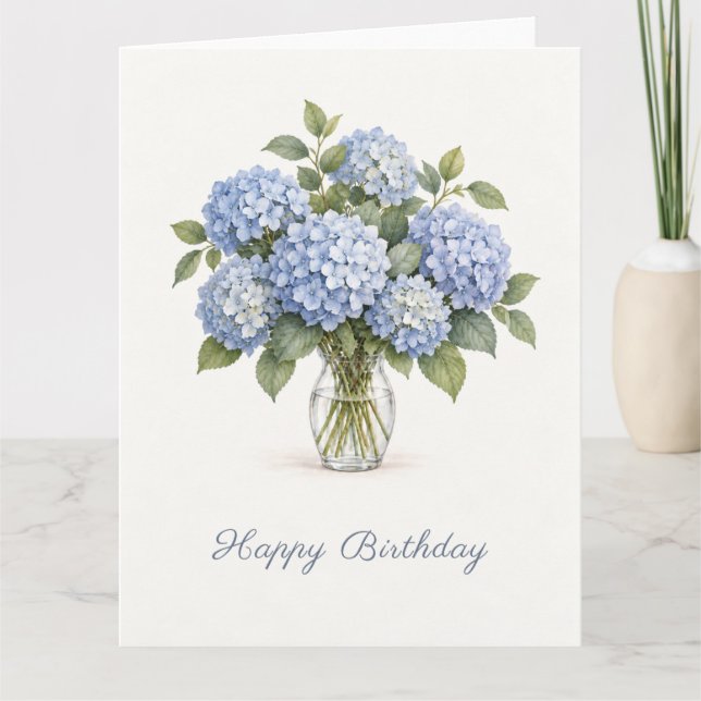 Blå Hydrangea Födelsedag Kort (Framsida)