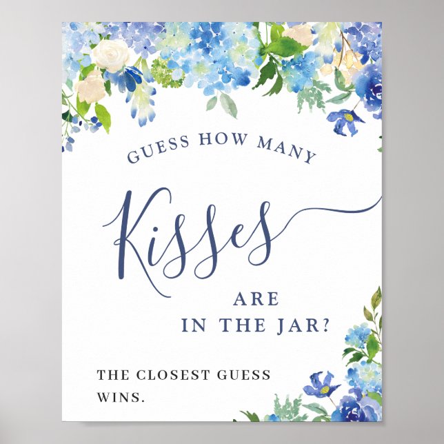 Blå Hydrangea Gissa Hur Många Bröllopsdusch Poster (Framsidan)