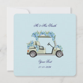 Blå Hydrangea Golf Cart Blommig Bröllopsinbjudan Inbjudningar