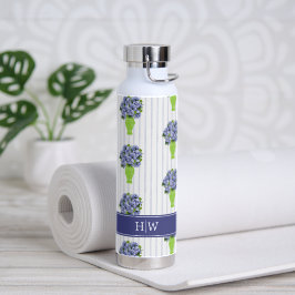 Blå Hydrangea Grön Vas Kuststrimmigt Mönster