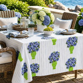 Blå Hydrangea Grön Vas Kuststrimmigt Mönster
