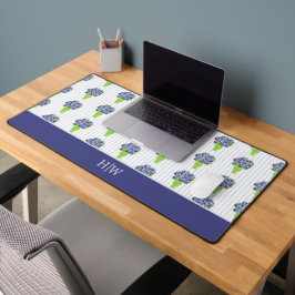Blå Hydrangea Grön Vas Rand Monogram Dator Matta