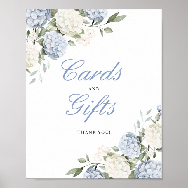 Blå Hydrangea Grönska Kort & Bröllopsskylt för pre Poster (Framsidan)