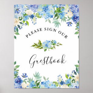 Blå Hydrangea Grönska Tecken Vår Gästbok Poster