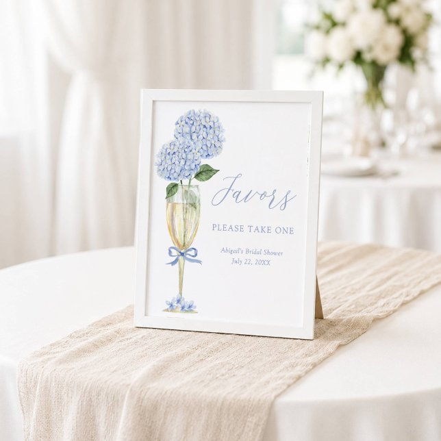 Blå Hydrangea, Guld Glas Favor Bord Poster (Skapare uppladdad)