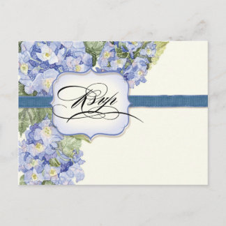 Blå Hydrangea-hakparentes Blommigt Formal Bröllop Inbjudan Vykort