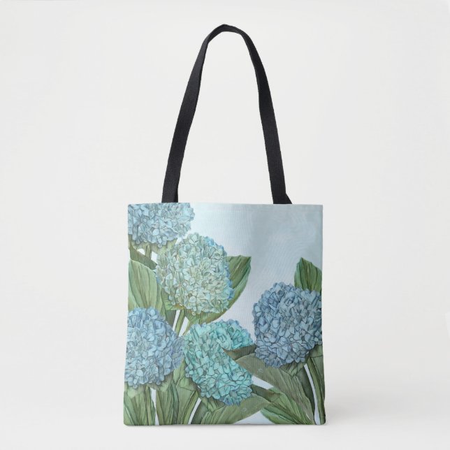 Blå Hydrangea Handväskor Tygkasse (Framsida)
