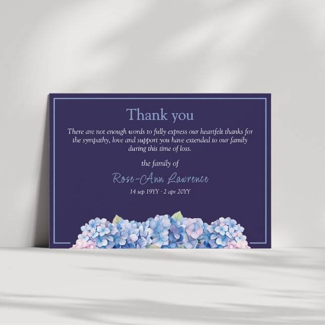 Blå hydrangea i akvarell för begravning tack kort (Skapare uppladdad)