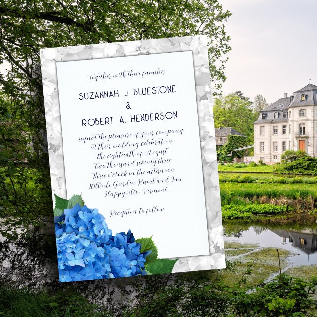 Blå Hydrangea Inramad Lager Wedding Inbjudan (Skapare uppladdad)