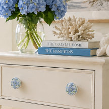 Blå Hydrangea Keramisk Skåpsknapp | Blommig Dekora