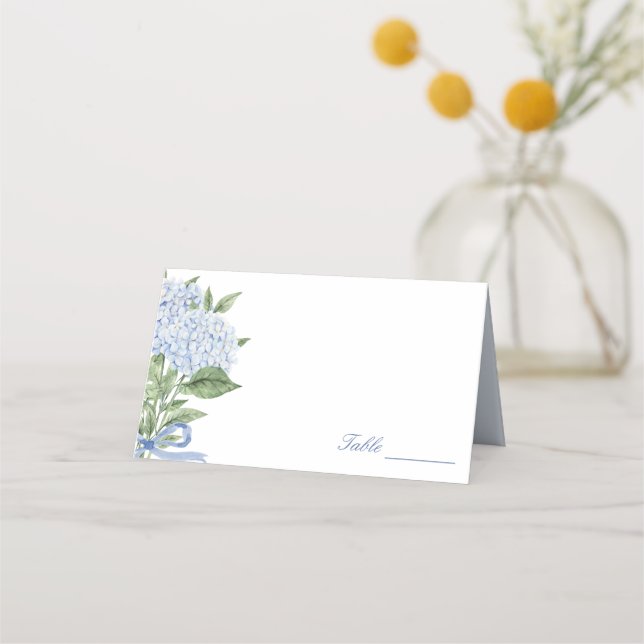 Blå Hydrangea Klassiskt Bröllop  Placeringskort (Framsida)