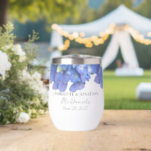 Blå Hydrangea Kronblad Bröllop Personliga Namn