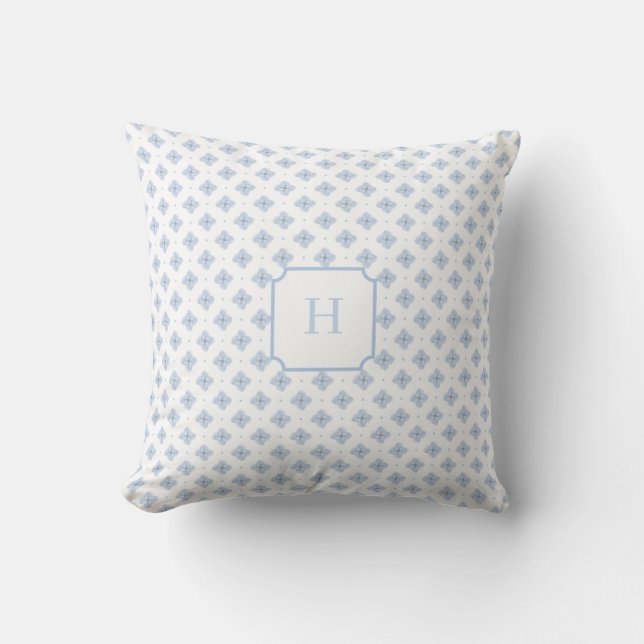 Blå Hydrangea Kronblad Monogram   Kudde (Framsida)