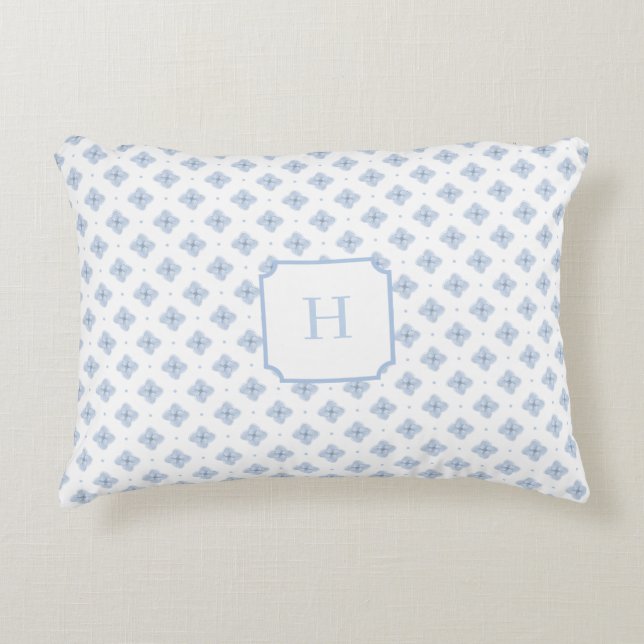 Blå Hydrangea Kronblad Monogram   Prydnadskudde (Framsidan)